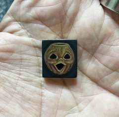 Vintage Halloween Choir Boy Pumpkin Original Oil Painting Art Miniature Scrabble