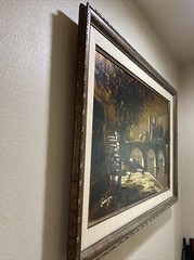S. Garriga Signed COA Landscape Painting Framed Street Scene Bronze 24×36”
