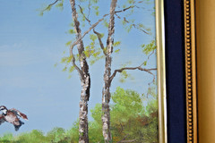 Texas Hill Country Oil Painting Landscape River Ducks Birds Cabin Creek Vintage
