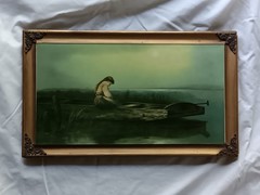Heinrich Vosberg Oil Painting on Glass Alone and Forsaken Lady Boat Gilt Frame