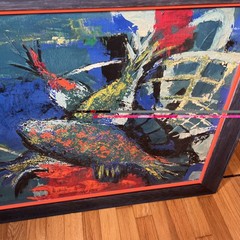 Carlo of Hollywood Original Oil Painting Modernism Fish Net Mid Century Modern