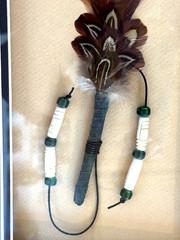 Hand Painted Kokopelli Turkey Feather Art Southwest Collage Framed Beaded 22″