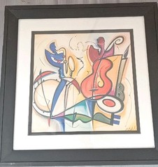 ALFRED GOCKEL „Encore“ VTG 15×15″ Framed Print On WOOD-NOS/UNUSED(?) RARE 🎸🎷