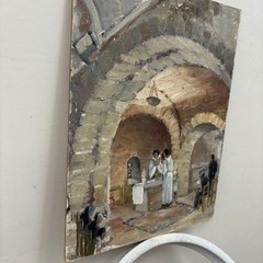 Classic Church Interior Oil Painting „Altar Priests“ Refined Small Artwork