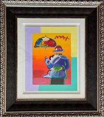 Peter Max UMBRELLA MAN 2015 Hand Signed Painted Serigraph COA Appraisal 32″x 36″