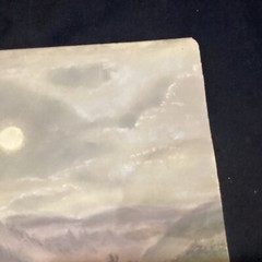 Antique Pastel Painting Mountain Landscape Moonlit Full Moon Hudson River School