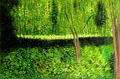 Framed Hand Painted Oil Painting, Van Gogh Trees and Undergrowth Repro, 24x36in