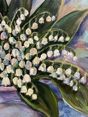 Lilly Of Valley Acrylic Painting Flower Bouquet Wall Art 8×10 Floral Wall Decor