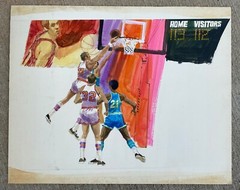 1970s NBA Basketball Illustration Painting Original