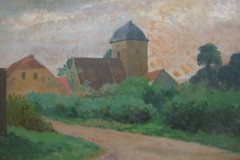Martin Ränike 1863 Schönhausen Church Oil Painting Frame Um 1900 Village Lane