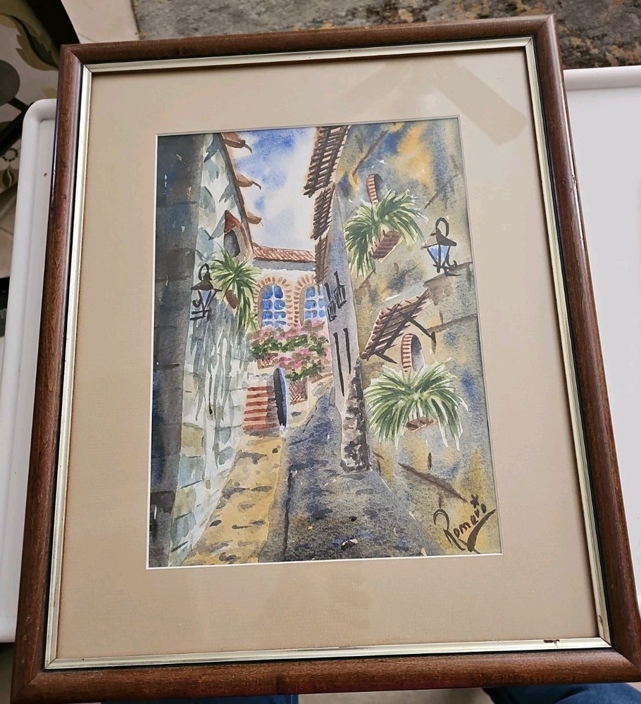 Original Signed Romero Puerto Vallarta Framed Matted Mexico Watercolor Painting