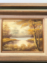 Signed Phillip Cantrell Vintage Oil Painting Framed Lake Autumn Scene