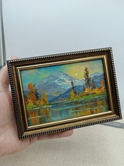 Original Oil Painting Forest Landscape with River 6×4 in Signed Framed