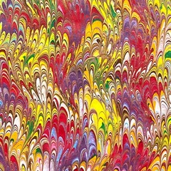 Original Art Waving Cascade No 1 Colorful Handmade Marbled Paper 11x14in Matted