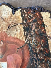 1990 Oil Painted Squirrel On Live Edge Birds Eye Maple Wood Plaque 25×16 Signed