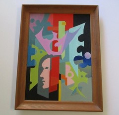 GERALD PAYNE ROWLES PAINTING VINTAGE ABSTRACT CUBIST CUBISM MODERNISM LARGE