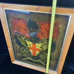 WWI Era Reverse Oil Painting On Glass London England Coat Of Arms Dragons