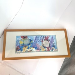 “Queen Angel Fish” Vibrant Watercolor Painting 11×24 Signed Pam E Webb Framed