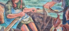 No: 675 Oil Painting Artwork with Frame Maritime Landscape Sea People Children