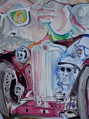 1950s Cars MGT JAGUAR PIN UP WATERCOLOR ART PAINTING VINTAGE