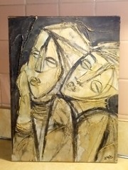 Moshe Katz Signed Vintage Mid Century Modern Painting Judaica Cubist Abstract