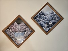 Framed Mirror Painting 2 Pc Pastels and Glitter Landscapes Artist Signed VTG