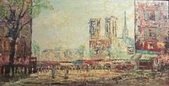 Andre Boyer (French 1909 – 1981) Oil painting, Paris Street scene w/ Notre Dame