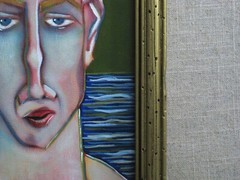 Surreal Male Twin Portrait Painting, Original Framed Wall Art Masculine