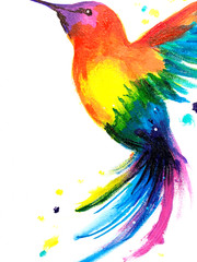 LOVELESS – „HUMMINGBIRD“ 11 x 14 rainbow acrylic on canvas kitchen decor COA