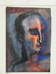 Pair (2) Vintage 1920s German Expressionist Watercolor Portraits Man Woman 7×10
