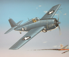 Raymond Waddey Painting F4F Wildcat in Combat Signed Ace Pilot Marion Carl 20×24