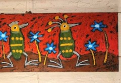 John Sperry Outsider Southern Primitive bird Folk Art Party Birds Painting