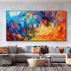 Hand painted Oil Painting Abstract Geometric Color Red Blue Canvas Painting