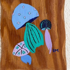 Signed Handmade Mushroom Wood Plaque, Hand Painted Folk Art Wall Hanging Cottage