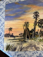 Florida Beach Impressionistic Watercolor By Virginia Chen (unsigned) (444)