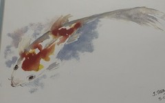 Original Jamie Treacy Koi Fish Watercolor Painting Signed Framed ContemporaryArt