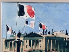 P. BERGER FRENCH WATERCOLOR PAINTING PARIS FRANCE ORIGINAL PLACE DE LA CONCORDE