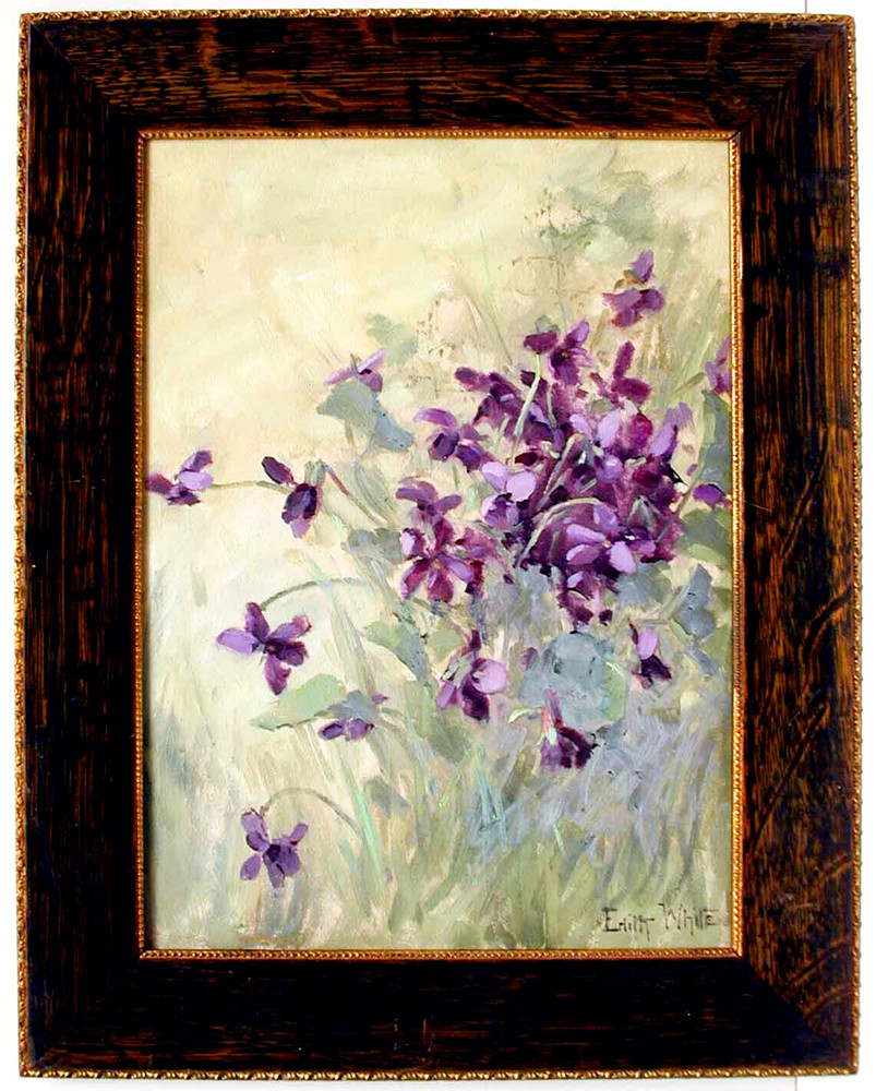 STILL LIFE SALE California Oil EDITH WHITE ‚Field of Violets‘, 12″ x 9″