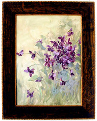 STILL LIFE SALE California Oil EDITH WHITE ‚Field of Violets‘, 12″ x 9″