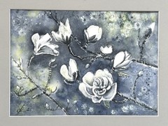 Magnolia in spring, white flowers Original Watercolour Wall Design Black WhiteA4