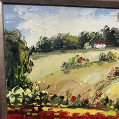 Oil Painting Landscape Red Yellow Poppies Field Gilded Ornate Wood Frame Signed