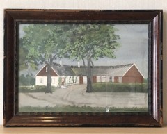 Farmhouse in rural area in Art Nouveau picture frame around 1920 46.5 x 34.5