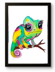 Keetah Original Art, Colorful Cameleon: A3 16.5 X 11.7“ Acrylic on canvas, sign