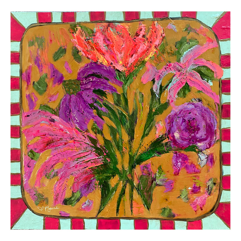 Abstract Floral „Candy Rose“ 20×20 Expressionism Botanical Acrylic Canvas Signed