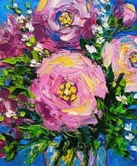 Peonies Oil Painting Impasto Floral Original Art 8×10″ Pink Flower
