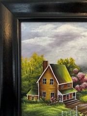 1966 Oil on Canvas Painting „After The Rain“ Signed Framed 18x 15 Boy Dog Moody