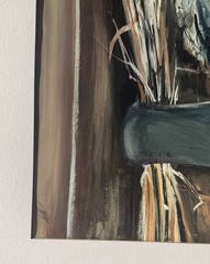 Mid Century Painting Still Life With Black Raven