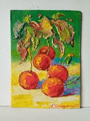 Cherries Impasto Painting Original Art Impression Oil Painting 7 x 5 in