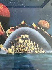 1998 Simon Signed Framed Original Art Acrylic Surreal Pyramids Planets Space