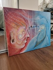 Surreal painting handpainted with acrylic and inks on canvas
